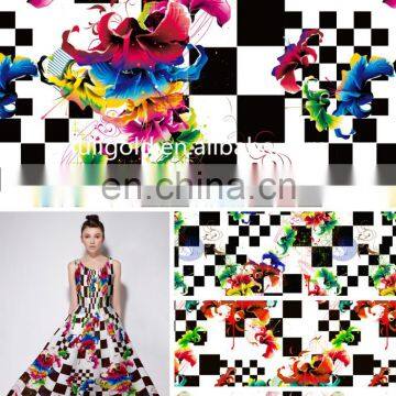 Top Grade Fashionable Plaid / Flower Printed Fabric For Lady's Long Dress