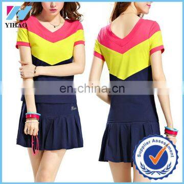 Yihao 2015 New Design Womens Summer Sportswear Tennis Skirt Suit Gym Clothing Plus Size