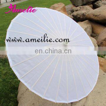 2014 Pure White Color Bamboo Stock Market Chinese Silk Parasol