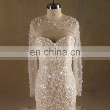Fairy Heart Neck Mermaid Lace Handmade Flowers Wedding Dress Bottom Tulle With Jacket photo-2