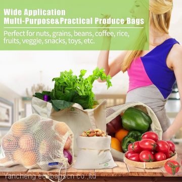 9Pack Organic Cotton Produce Bags Muslin Bags Tote Bag for Shopping Grocery Vegetable Storage With Drawstring Tare Weight on Tags photo-3