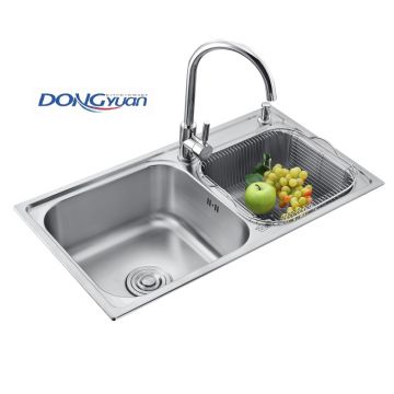 Guangdong Dongyuan Kitchenware 820×450×210mm POSCO SUS304 Stainless Steel Double Bowl Drop In Drawn Kitchen Sink (DY-520)