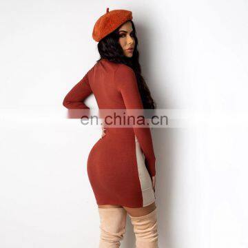 LAITE D2174 Amazon Best Sellers Contrast Color Fashion Women Dresses Patchwork Bodycon Casual Dresses photo-4