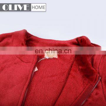 Woman's Fur Trim Cardigan With Long Sleeve Solid Flannel Pyjamas Bathrobe With Zipper photo-5