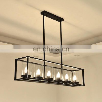 Modern Black Metal Iron Frame Rectangle Hanging Large Ceiling Lamp Chandelier LED Pendant Lighting Hanging Lamp