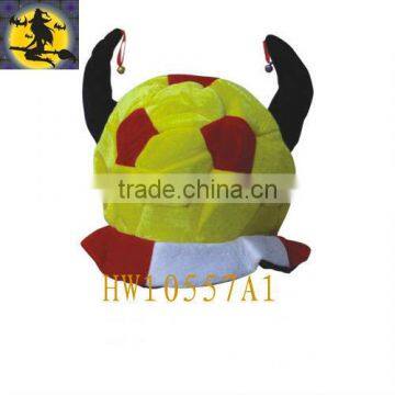 Funny Colorful Football Fan Hat With Black Devil Horns and Bell