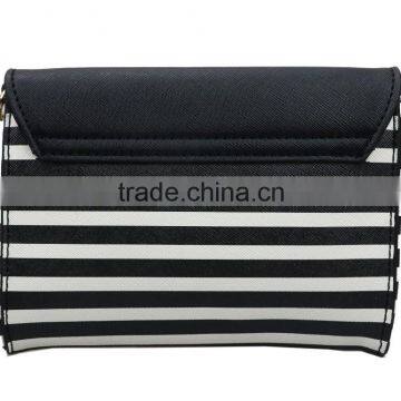 White and Black Stripe Saffiano Leather Mini Size Clutch Purse Satchels Crossbody Hand Bags for Ladies photo-3