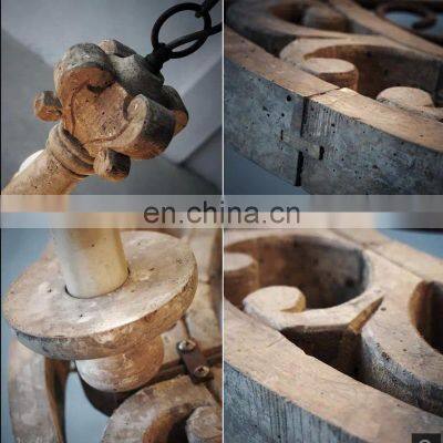 Wooden Wrought Iron do Old Teardrop Candle Tube Living Room Dining Room Study Bedroom Wooden Cage Pendant Lamp photo-5