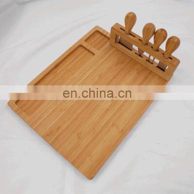 Premium Quality Bamboo Cheese Charcuterie Board Set With 4 Cutlery Set photo-2