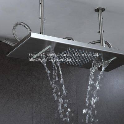 Shower set with multi-funciton shower head rainfall waterfall body jet in 304 stainless steel sanitary shower system