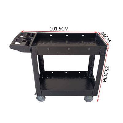 Practical Service Vehicle, 2 Shelves, 550 Pound Heavy-duty Plastic Rolling Utility Vehicle With 360 ° Rotating Wheels, Medium Lip Frame, Ergonomic Storage Handle, Suitable for Warehouse, Garage, Cleaning Office photo-5