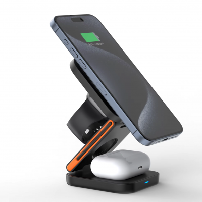 3 in 1 Fast Wireless Charging Station Portable Wireless Charger Dock with Efficient Battery Utilization