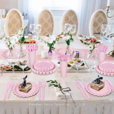 Custom Grid-Patterned Paper Tableware - Disposable Sets for Weddings & Valentine's