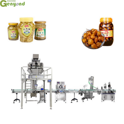 Buen precio de la línea de envasado en frascos de vidrio de pesado automático de salsas y encurtidos, máquina de empaquetado de alimentos