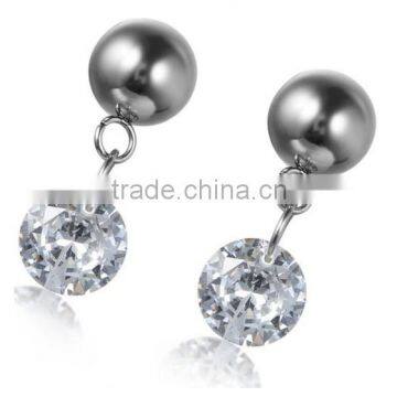 Women's Vintage Stainless Steel Bling Round Princess CZ Ball Stud Earrings