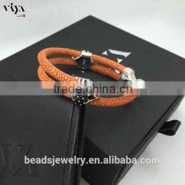 2016 New Arrival Luxury Silver Plated Exotic Genuine Stingray Man Skull Bracelet For Man photo-4