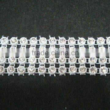 Rhinestone Trimming Sew on with Plastic cup base 4 rows mesh base rhinestone