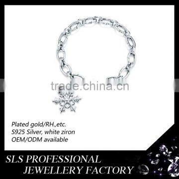 Latest fashion snow flower shaped bracelet solid silver jewellery girls christmas brecelacts