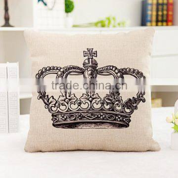 Home Decorative Cotton Linen Blended Cushion Cover Crown Throw Pillow Case photo-4