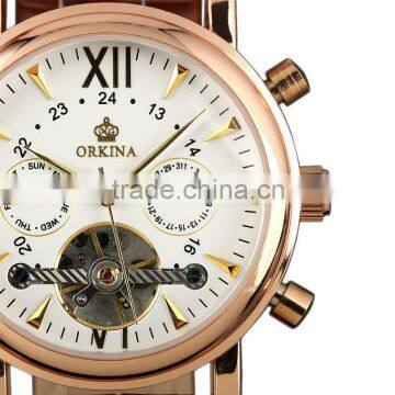 Gents White Dial Leather Strap Tourbillon Mechanical Watch WM308