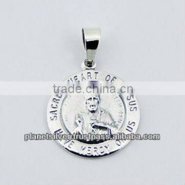 Sacred Heart Of Jesus Detailed Sterling Silver Pendant