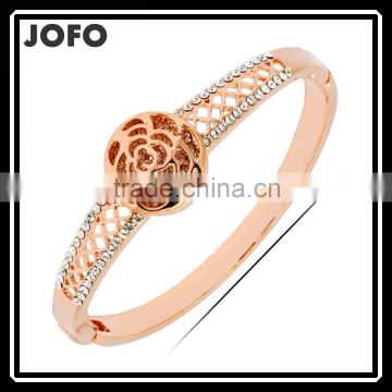 Fashion Women Rose Gold Plated New Brand Rose Flower Bracelet Charm Bangle