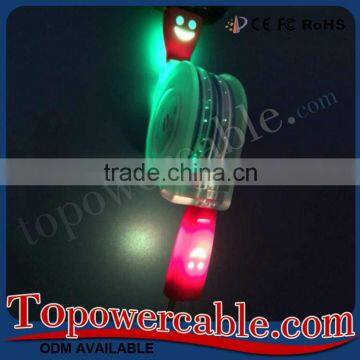 Retractable Ultra Thin Visible Flow LED Light Micro USB Charging Sync Cable photo-2