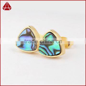 Fashionable 10mm 18K gold plated triangle abalone shell gemstone stud earring