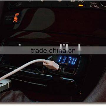 USB car charger mini thermometer multi function protable car volt meter