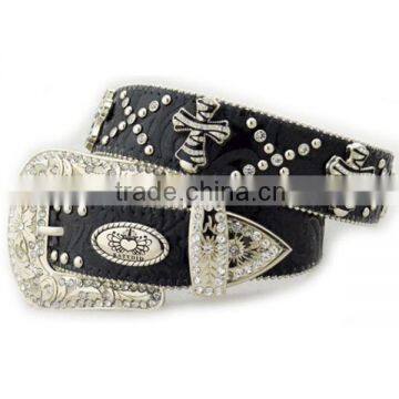 Wholesale Women's Rhinestone Studs Zebra Cross Belts