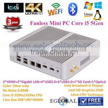 Fanless Mini PC Broadwell Processor Windows 10 Intel NUC Core i5 5257u Turbo 3.1GHz Iris HD 6100 8G RAM 256G SSD HTPC 2 Lan HDMI                        
                                                Quality Choice