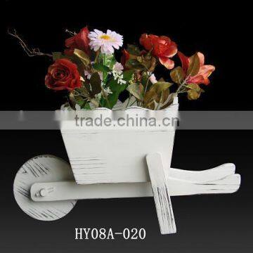 French style barrow shape wood garden deco pot for flowers