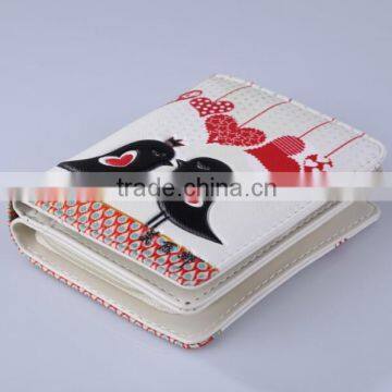 Guangzhou New Design Love Birds Printed PU Wallets and Purses with zipper/Wholesale Fashion Gift