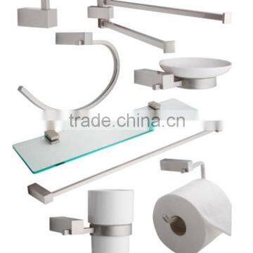 8 Piece square Wall Kit Includes: Robe Hook, Soap Dish, Double Towel Handle, Towel Bar, Glass Shelf, Tumbler, TP holder..