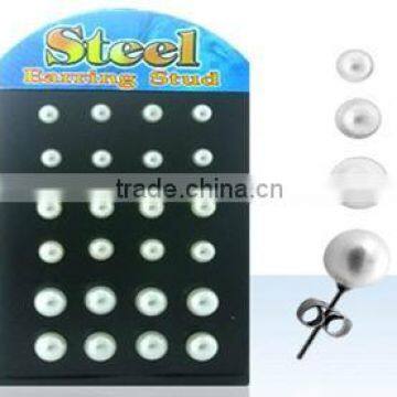 12 Pair Display Board Of Steel Earring Studs With Pearls photo-1