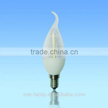 230V led candle plastic E27 E14 Base 4W 2835SMD High Lumen C37 LED Candle Bulb