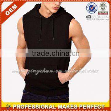 French terry pullover mens sleeveless hoodie t-shirt(YCH-C0260)