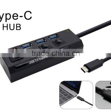 USB Type C to 4-Port USB 3.0 Hub with Individual Power Switches and LEDs