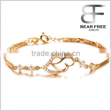 Fashion Jewelry 18k Gold Plated Elegant Women's Link Bracelet Double Heart Gold Bracelet Wedding Gifts