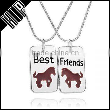 2016 jewelry trends women alloy silver square brown horse best friend necklace