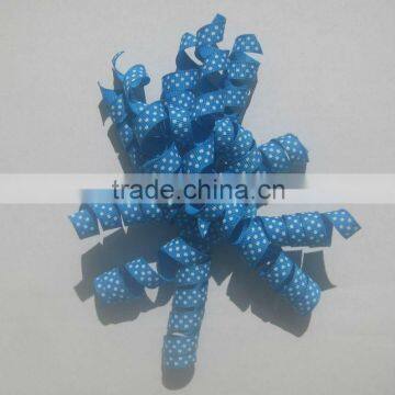 HOT SALE!Blue Printing Dots Grosgrain Curly Bow, Fabric Ribbon Present Bow, Woven Ribbon Present Bow for Wedding Car Decoration