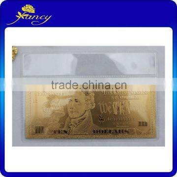 24K gold foil banknotes Dollar 10 with pvc bag