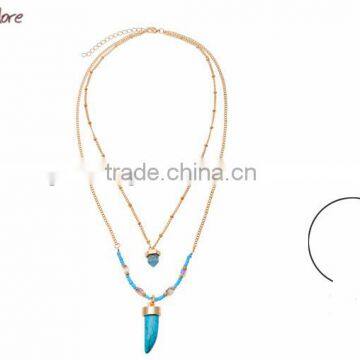 2015 Fashion gold necklace turquoise necklace with seed beads