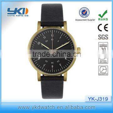 Classic watch stainless steel case genuine leather band quartz japan movement slim stainless steel watch