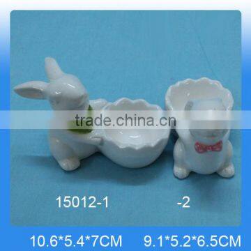 Hot selling kitchen craft,ceramic decorative egg cup with rabbit figurine