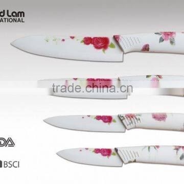 4pcs Ceramic Knife Set in Acrylic Stand With Flower Printing Stained Paper Blade and Handle Customized Design is Welcomed photo-2