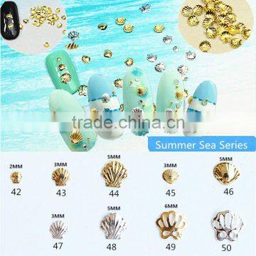 2016 Wholesales Hot sales Sea series nail art decorations 3d metal gold and silver summer design nail art stud