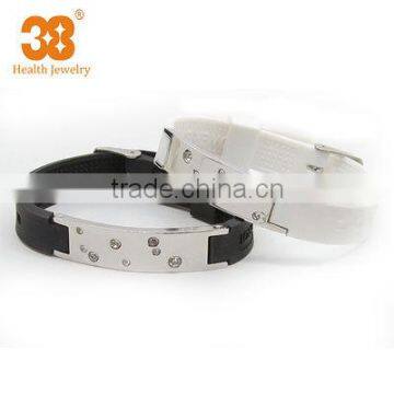 Fashion Men's Black Silver Stainless Steel Silicone Bracelet Jewellery