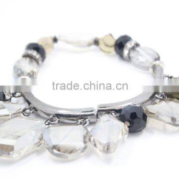 Beaded Stretch Bracelet Gray Czech Glass Bead Bracelet Black Diamond Black Gemstone Boho Chic Bracelet For Women