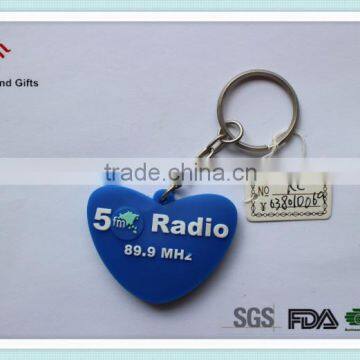 Blue heart double side radio cheap pvc rubber keychain